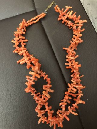 Antique Or Vintage Double Strand Coral Branch Necklace