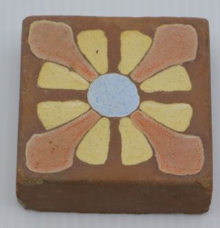 Vintage Hand Painted Redware Pottery Tile,  Architectural Feature,  Arts & Crafts