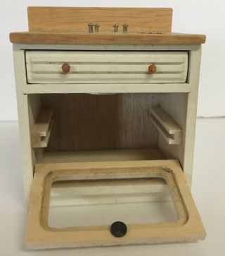 Vintage Tan Painted Wood Dollhouse Miniature Kitchen Stove Range Oven Furniture 2
