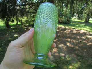 Northwood Antique Carnival Art Glass Corn Vase W/ Stalk Base Lime Green Pretty