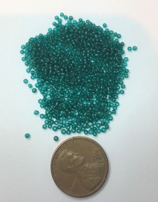 Antique Micro Seed Beads 14/0 Rich Turquoise Green Transparent 25 Bpi - 4.  0g Bags