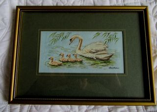 Cash ' s Vintage Woven Silk Picture Collectors Series ' Swan with Cygnets ' 4