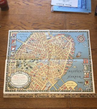 1929 Pictorial Map Of Old Boston By Charles R Capon The Five Cents Savings Bank