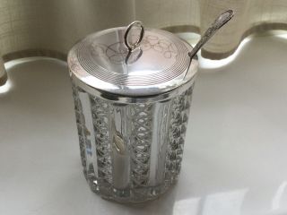 Antique James Dixon Silver Plated And Hobnail Glass Preserve Pot