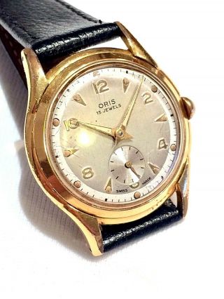 Stunning Vintage Gold Plated Swiss Oris Mens Dress Watch: 15 Jewels & Sub.  Dial