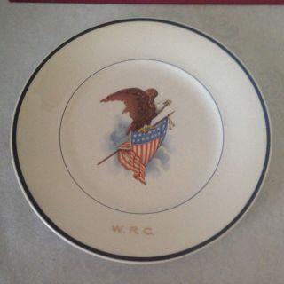 Antique U.  S.  Flag Eagle Plate 7 " Harker Pottery Co Bow & Arrow Mark 19th Century
