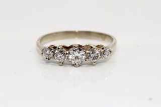 A Lovely Antique Art Deco 14ct White Gold Five Stone 0.  58ct Old Cut Diamond Ring