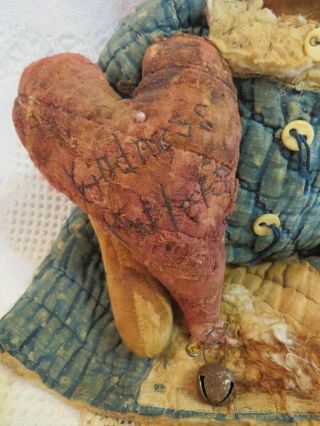 Primitive Raggedy Ann Rag Doll Annie w/Quilted Dress & Folk Art Heart Pillow 2