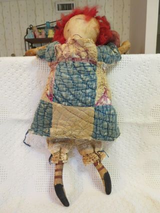 Primitive Raggedy Ann Rag Doll Annie w/Quilted Dress & Folk Art Heart Pillow 5