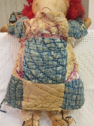 Primitive Raggedy Ann Rag Doll Annie w/Quilted Dress & Folk Art Heart Pillow 6