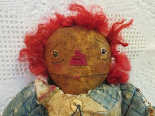 Primitive Raggedy Ann Rag Doll Annie w/Quilted Dress & Folk Art Heart Pillow 8