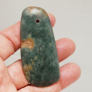 Pre Columbian Green Stone Jade_carved Celt Axe Pendant_2 5/8 " Tall