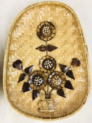 Vintage Wicker Rattan Boho Woven Wall Hanging Baskets Sunflower Floral Art Set 3