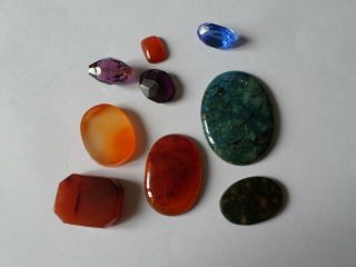 Antique & Vintage Polished Stone Brooch Panels Inc Agate & Moss Agate