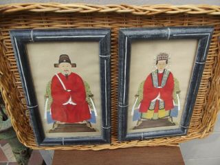Vintage Chinese Portrait Paintings Emperor and Empress Man Woman Framed 2