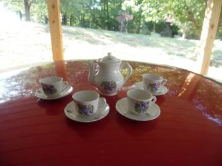Rare Antique Buffalo Pottery Childs Tea Set / Purple Flowers