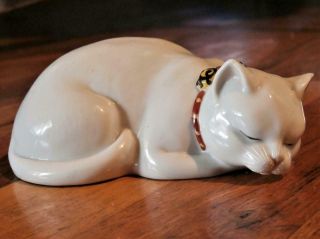 Antique - Carl Thieme Dresden Saxony " Sleeping Cat - Kitten " Porcelain Figurine