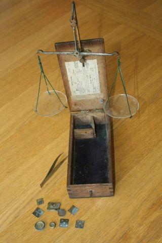 Antique Boxed Opium / Apothecary Scales & Weights Collectable