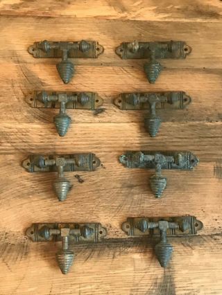 Set Of 8 Matching Victorian Solid Brass Beehive Drawer Drop Pull Handles Antique
