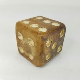 Vintage Primitive Dark Wood Wooden Hand Made Dice - 1 Piece Only - 2 " Square