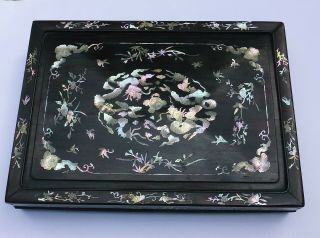 Antique Chinese Zitan Wood? Mother Of Pearl Inlaid Document Box/stationary Box