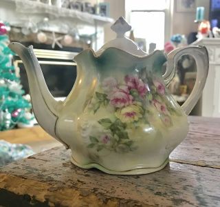 Best Smaller Antique Vintage Teapot Chocolate Pot Pink Yellow Roses Rs Prussia