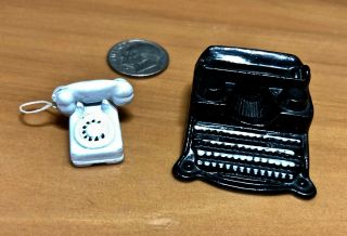 Vintage Dollhouse Miniature Die Cast Rotarytelephone And Typewriter 