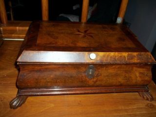 ANTIQUE 1800s BURL VENEER JEWELRY BOX - ANTIQUE FOOTED JEWELRY BOX 4