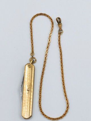 Antique Vintage Gold Filled Pocket Knife Fob & Watch Chain Signed Hayward