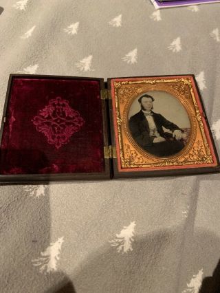 Antique Photograph Daguerreotype In Carved Wood Case