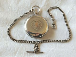 J.  M Wendt Antique 1886 Sterling Key Wound Double Hunter Pocket Watch & Chain