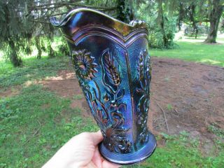 Imperial FIELD FLOWER ANTIQUE CARNIVAL GLASS WATER PITCHER PURPLE SPECTACULAR 2