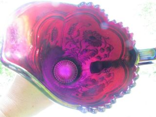 Imperial FIELD FLOWER ANTIQUE CARNIVAL GLASS WATER PITCHER PURPLE SPECTACULAR 3