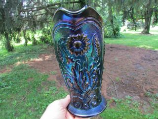 Imperial FIELD FLOWER ANTIQUE CARNIVAL GLASS WATER PITCHER PURPLE SPECTACULAR 6