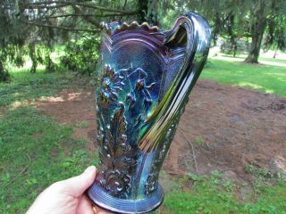 Imperial FIELD FLOWER ANTIQUE CARNIVAL GLASS WATER PITCHER PURPLE SPECTACULAR 8