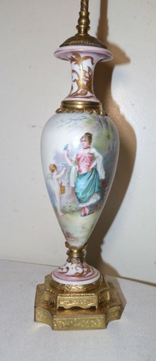 antique hand painted Sevres porcelain ornate gilt brass electric table urn lamp 2