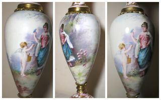 antique hand painted Sevres porcelain ornate gilt brass electric table urn lamp 4