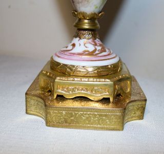 antique hand painted Sevres porcelain ornate gilt brass electric table urn lamp 6