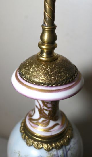 antique hand painted Sevres porcelain ornate gilt brass electric table urn lamp 9