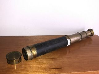Antique Leather Covered Brass 3 Draw Telescope