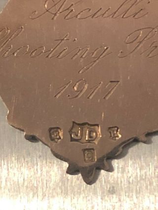 Rare Antique 1917 ARCULLI Solid 9k Gold SHOOTING Prize Medal Hallmark Stamped 6
