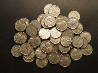 1943 Au Unc Roll Of Lincoln Wheat Cents Antique Steel Pennies (blemishes) 3