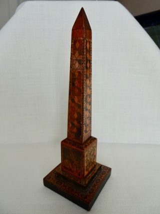 Antique 1800s Rosewood Tunbridge Ware Obelisk Desk Thermometer Tumbling Blocks 3