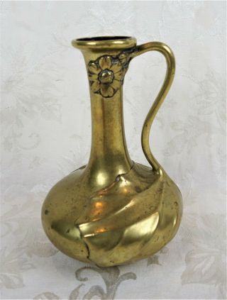 Antique Deco Arts Crafts Art Nouveau Bronze Brass Vase Floral Design 8.  5 "