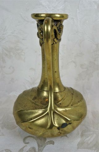 Antique Deco Arts Crafts Art Nouveau Bronze Brass Vase Floral Design 8.  5 