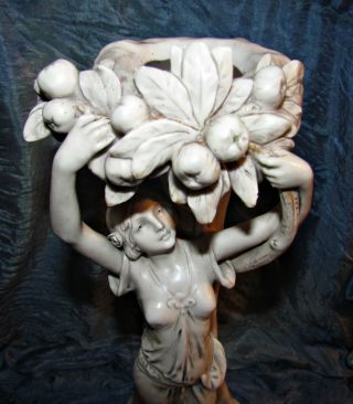 antique large art nouveau royal dux bohemia vase & dish goddess w fruit & leaves 2