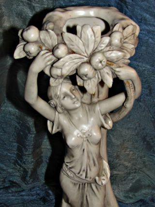 antique large art nouveau royal dux bohemia vase & dish goddess w fruit & leaves 3