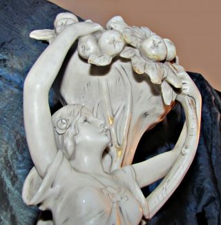 antique large art nouveau royal dux bohemia vase & dish goddess w fruit & leaves 4