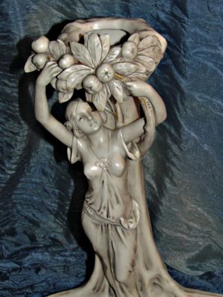 antique large art nouveau royal dux bohemia vase & dish goddess w fruit & leaves 6