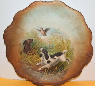 Antique Warwick China Plate Bird Hunting Dogs Wheeling W Va Wv 12 "